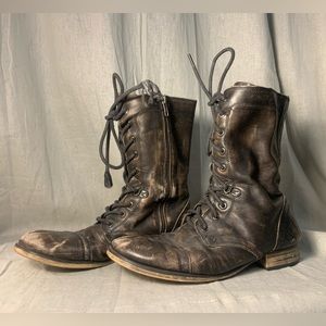 ALDO Distressed Antique Brown Leather Combat Boots 🤎🍂 Lace-Up Boots w/ Zipper